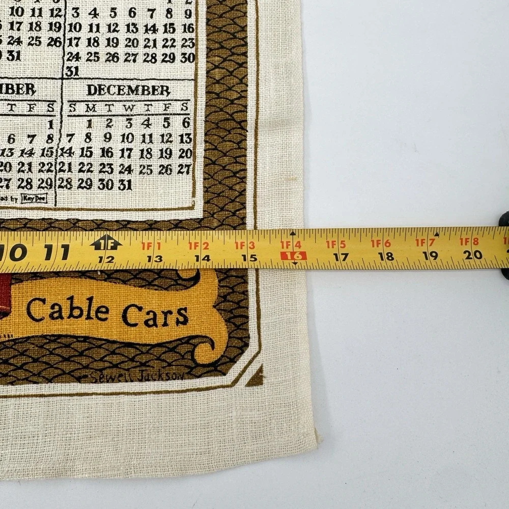 VTG 1980 San Francisco Cable Cars‎ Calendar Tea Towel Sewell Jackson 27x16